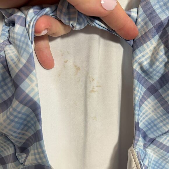 Minnow Girls One Piece Swimsuit 11/12 Blue Plaid Double Bow - Picture 3 of 6